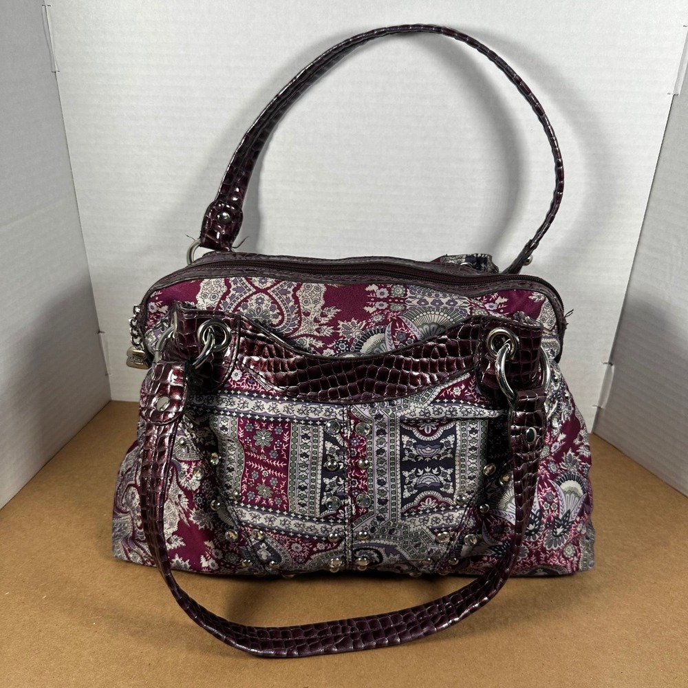 Kathy Van Zeeland Shoulder Bag Womens Medium Purple Paisley Good Rhinestone Croc